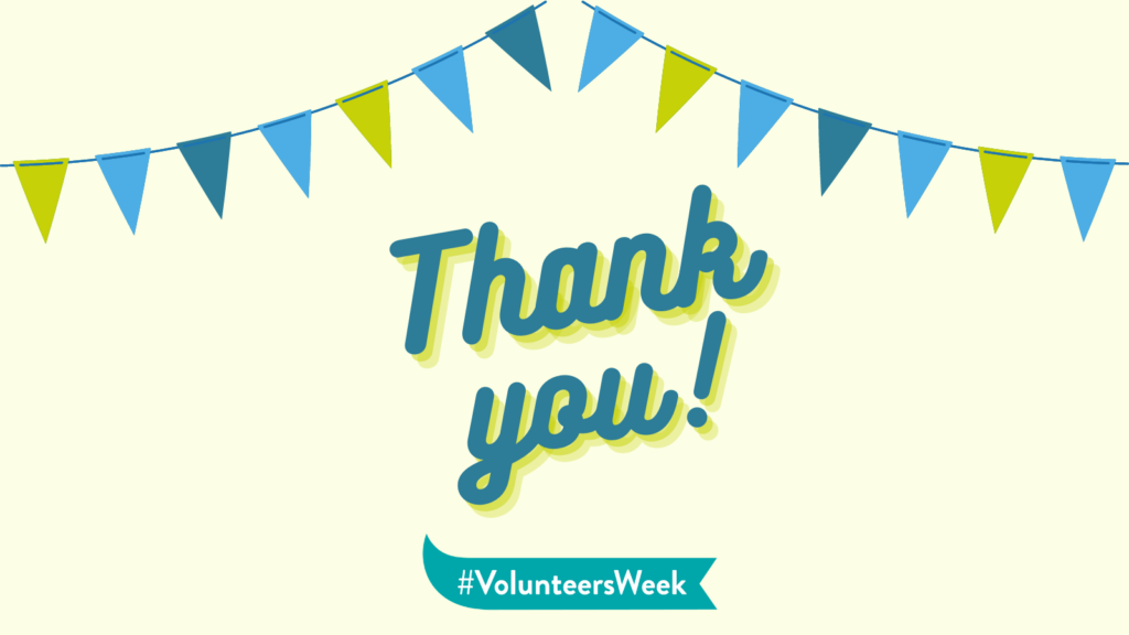 Coloured bunting underneath the text reads Thank you! #volunteersweek