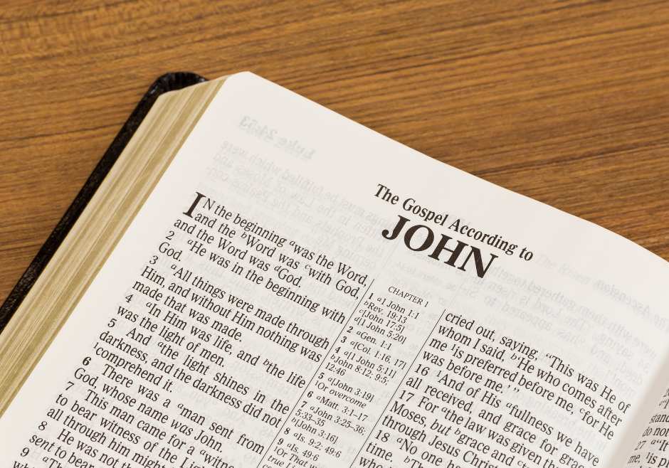 A Bible open to the Gospel of John