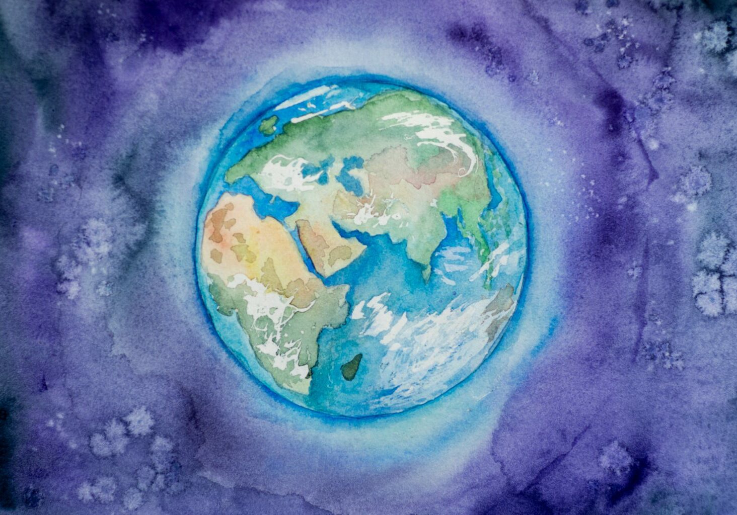 A painting of a globe of the earth.