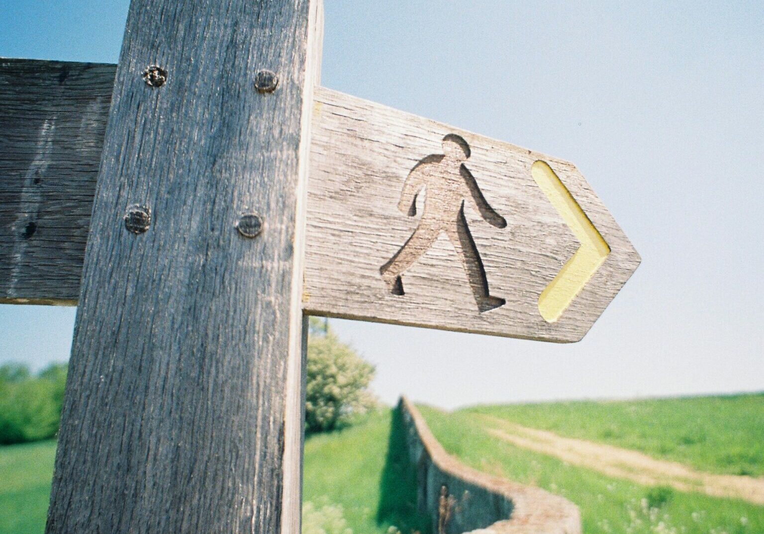A signpost directing to a countryside footpath